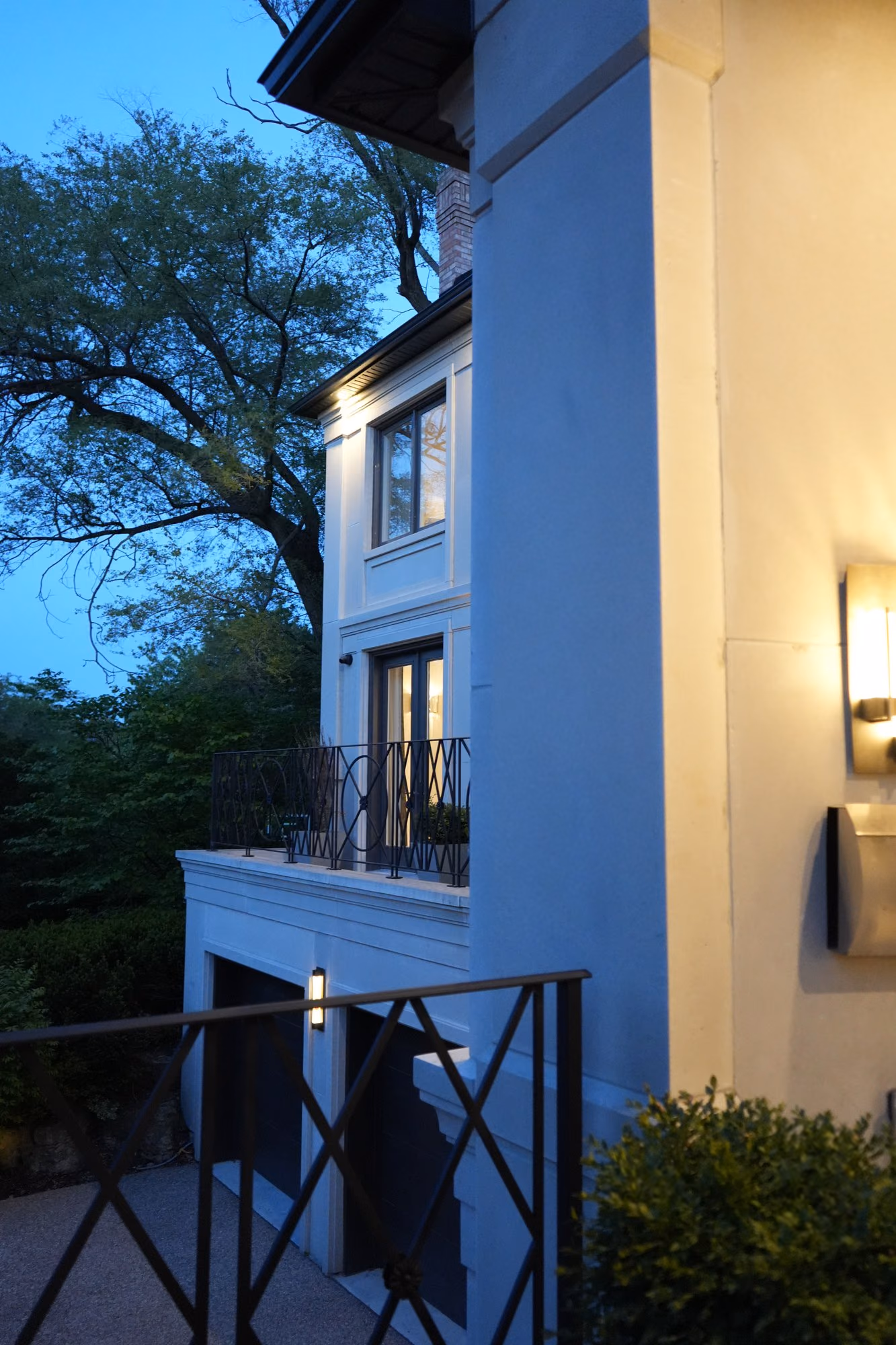 Home exterior corner at blue hour