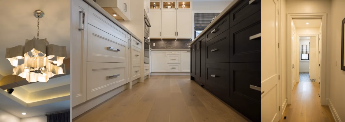 Modern Farmhouse project photos: chandelier, two-tone kitchen and hallway