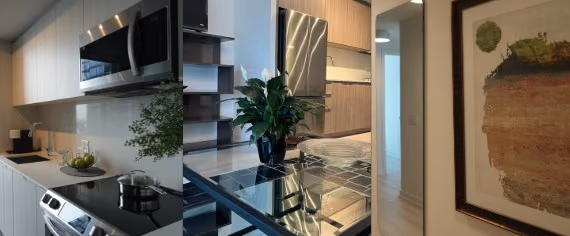 Downtown Corporate project photos: kitchen, dining table and artwork
